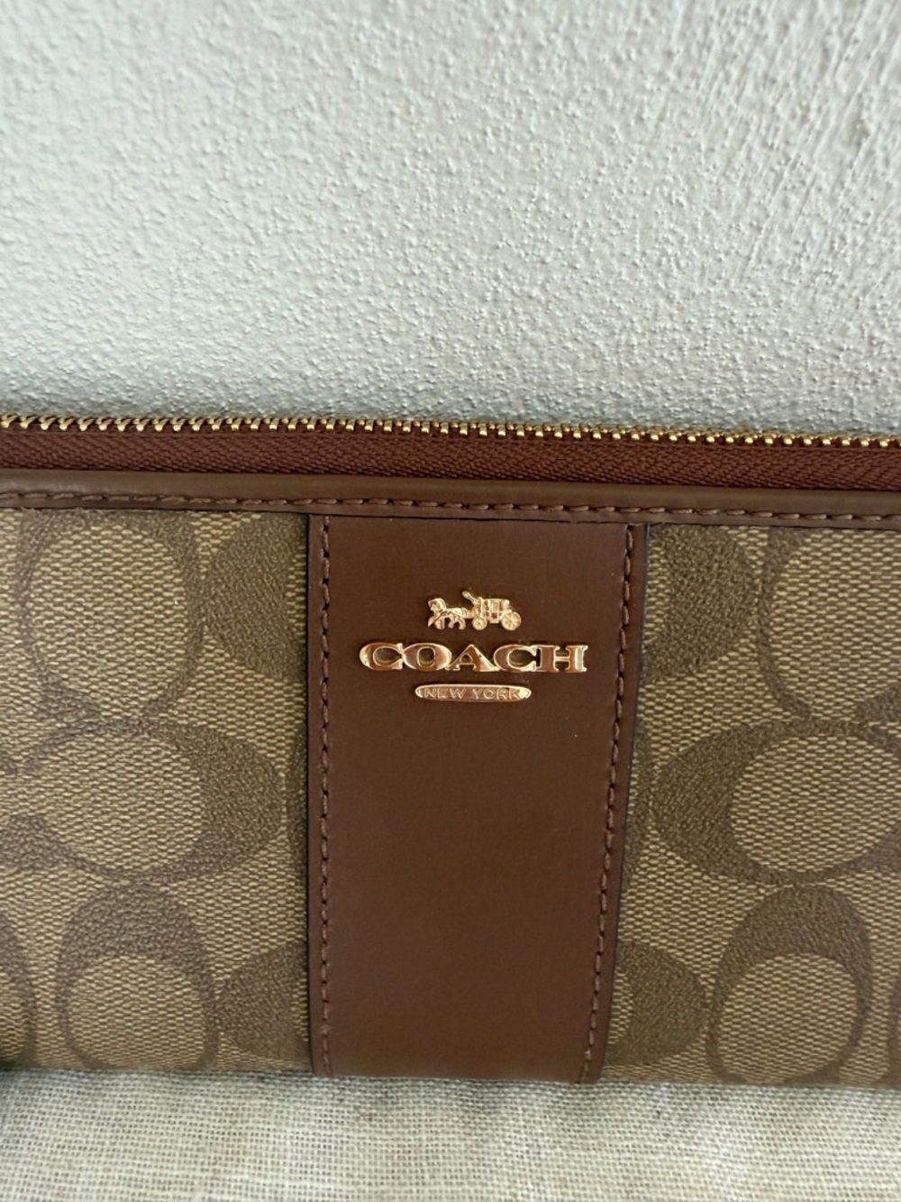 Coach Brown Signature Accordian Zip Wallet - Picture 4 of 12